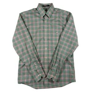 Cotton Brothers Mens Medium Green Plaid Wrinkle Free Cotton Button Down Shirt